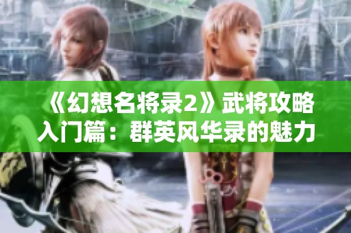 《幻想名将录2》武将攻略入门篇：群英风华录的魅力解析